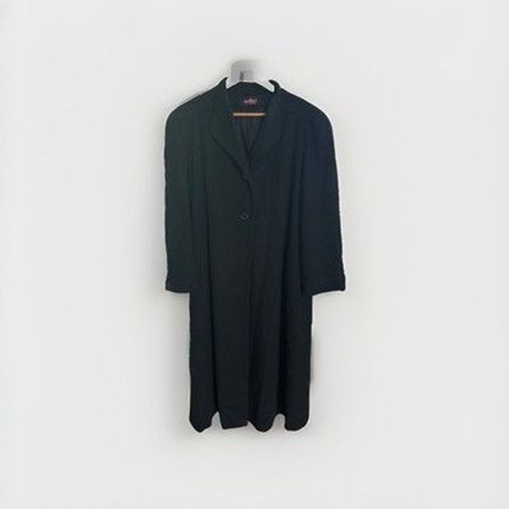 Vintage Alorna by Forstmann Lustre Lite Black 100% Pure Wool Long Trench Coat XL